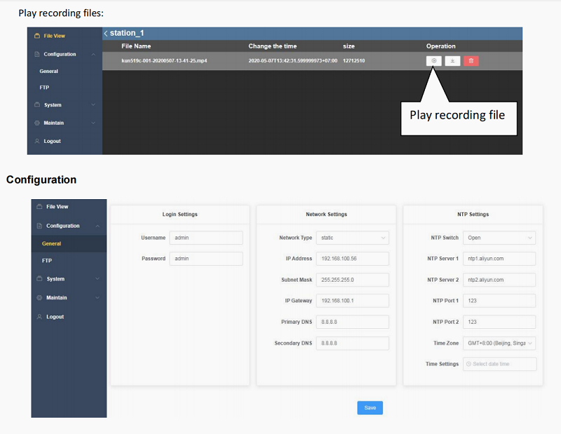 storage server configuration web page