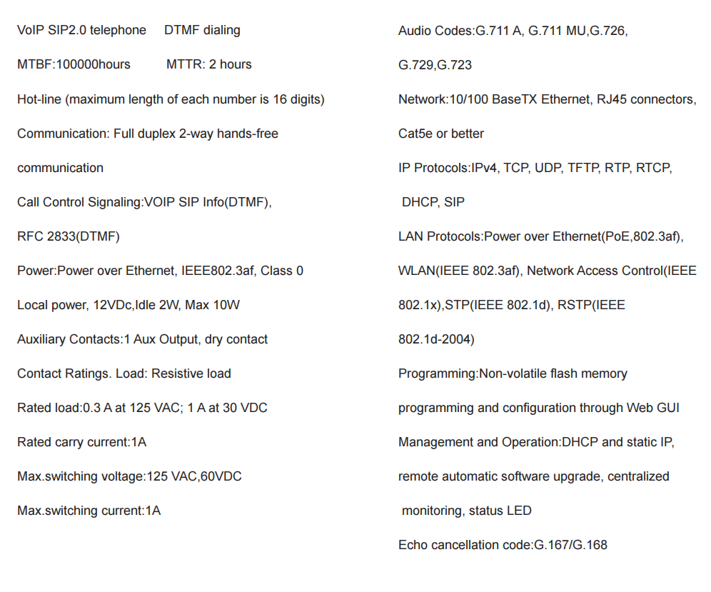 waterproof tunnel telephone voip specificaton