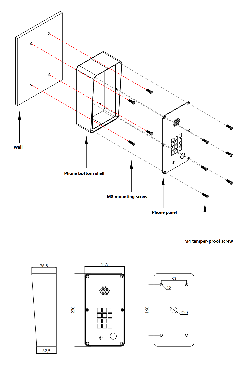gate intercom sieze