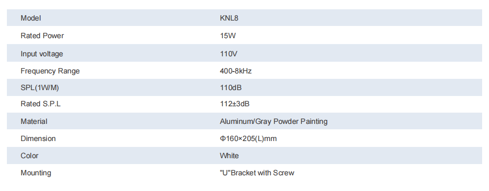 horn speaker specification